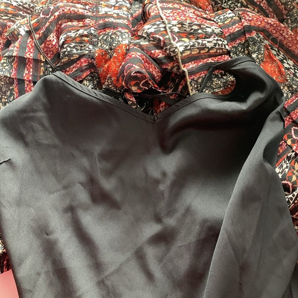 NWT Lucky Brand Sheer Peasant Top V-Neck With Tie Attached Black Camisole Sz S - Picture 10 of 16